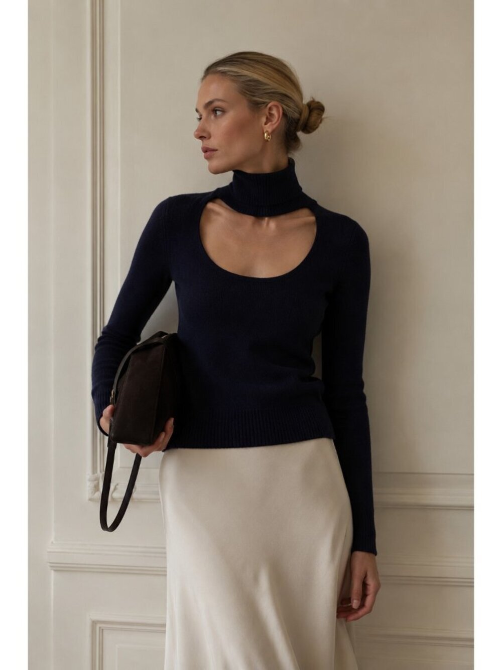 Diane Von Furstenberg DVF Cashmere Wool Cutout Turtleneck Sweater Black XS P